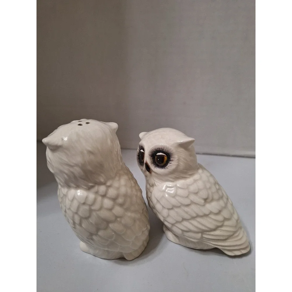 Edie Rose House Ehite Owl Salt & Pepper Shakers‎ Winter Cabin Collectible
